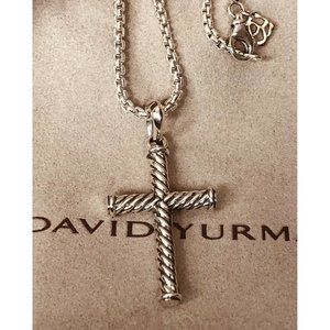 David Yurman 24”Box Chain Necklace & Cable Cross Pendant Sterling Silver DYPouch